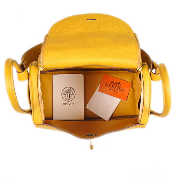 High Quality Replica Hermes Lindy 30CM Havanne Handbags 1057 Yellow Leather Golden Hardware